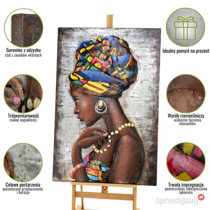 Obraz metalowy 3D LOFT LADY AFRYKA 80x120 Chmielnik sprzedam
