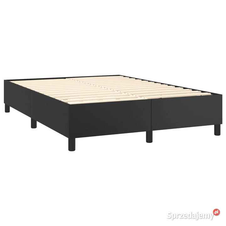 Łóżko z Materacem Kontynentalne Czarne Ekoskóra 144cm