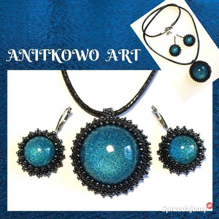 KOMPLET Z MORSKĄ ŻYWICĄ w koralikach Ozdoby Warszawa