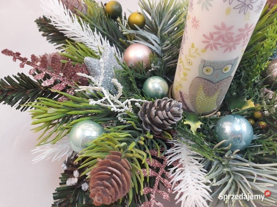 Stroik świąteczny sowa rękodzieło Boże Narodzenie Trzebnica
