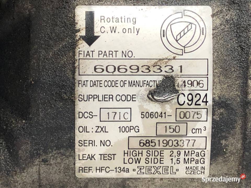 SPRĘŻARKA KLIMATYZACJI ALFA 159 60693331 19 150 podkarpackie