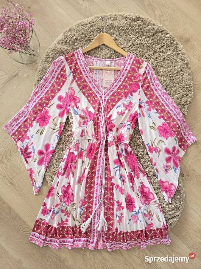 Sukienka boho Rękaw dzwon kolorowy