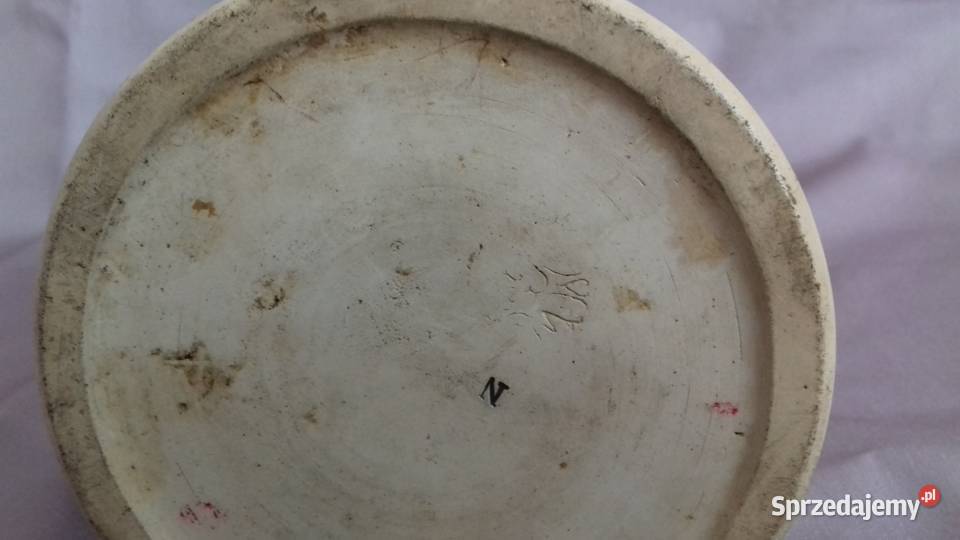 Stary kufel ceramiczny sygnowany z cynowa Wrocław