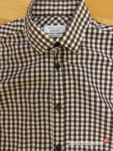 Koszula męska S Zara Slim Fit w kratkę brązowa Odzież wyjściowa Częstochowa
