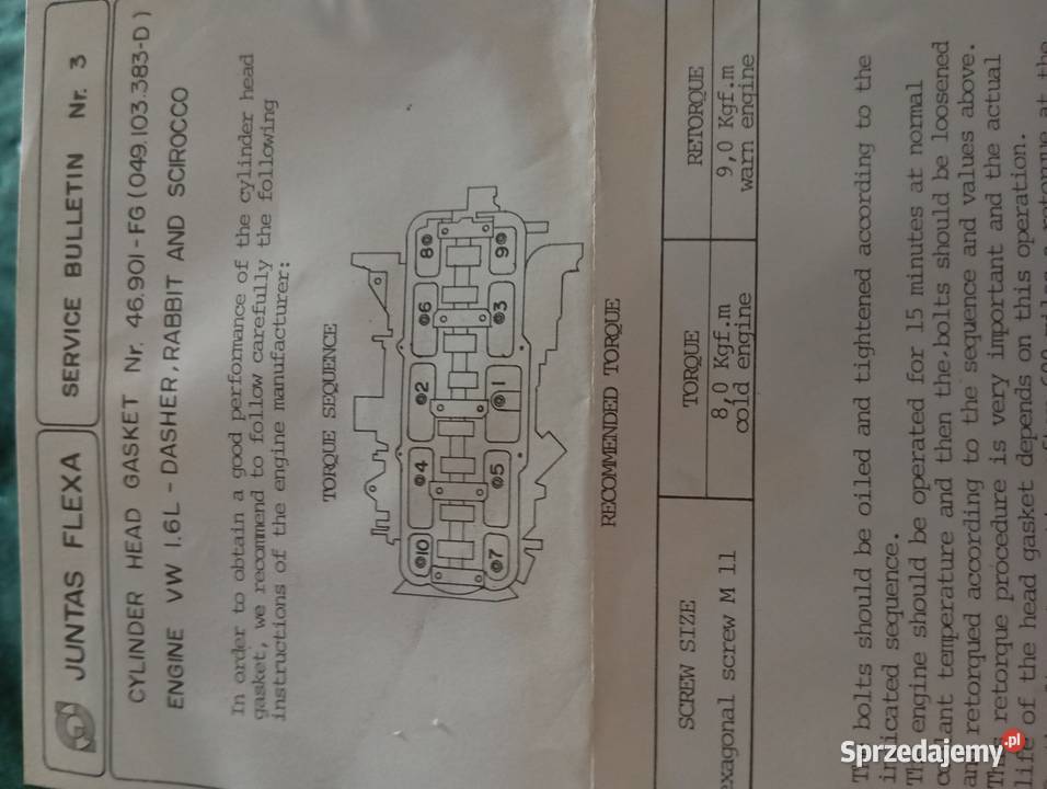 Komplet uszczelek głowicy Volkswagen Passat Kłodzko