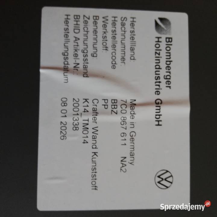 Tapicerka boczek drzwi tylnych Volkswagen Sieradz