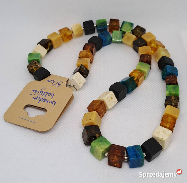 Korale bursztyn kostka 8x8 mm kolor mix mazowieckie Warszawa