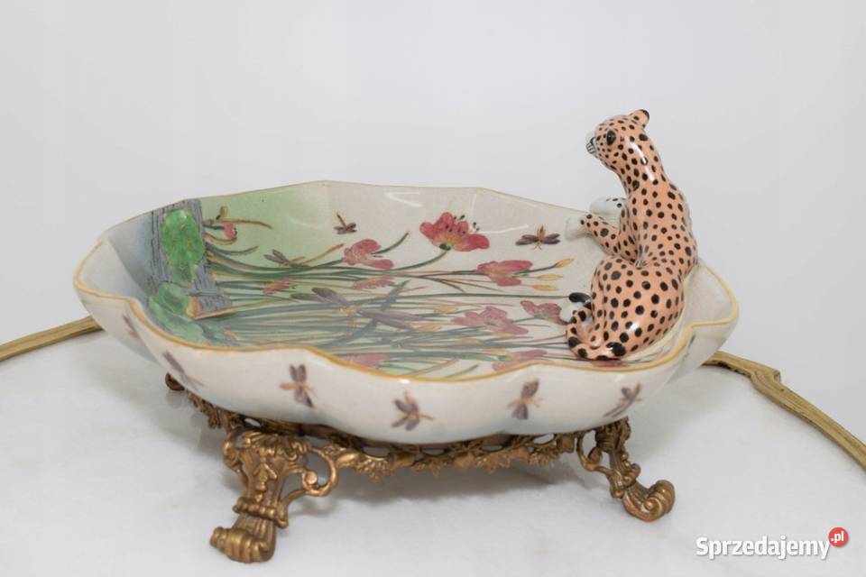 Porcelanowa Patera z Tygrysem Porcelana Brąz Kraków