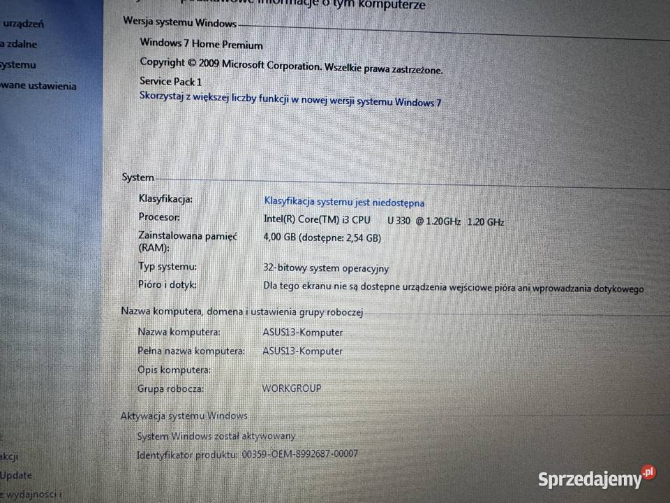 Laptop ASUS 30J 13 Intel Core i3 4 GB Oświęcim sprzedam
