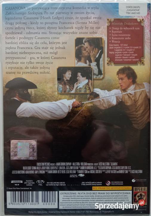 Casanova DVD Heath Ledger Jeremy Irons FOLIA łódzkie