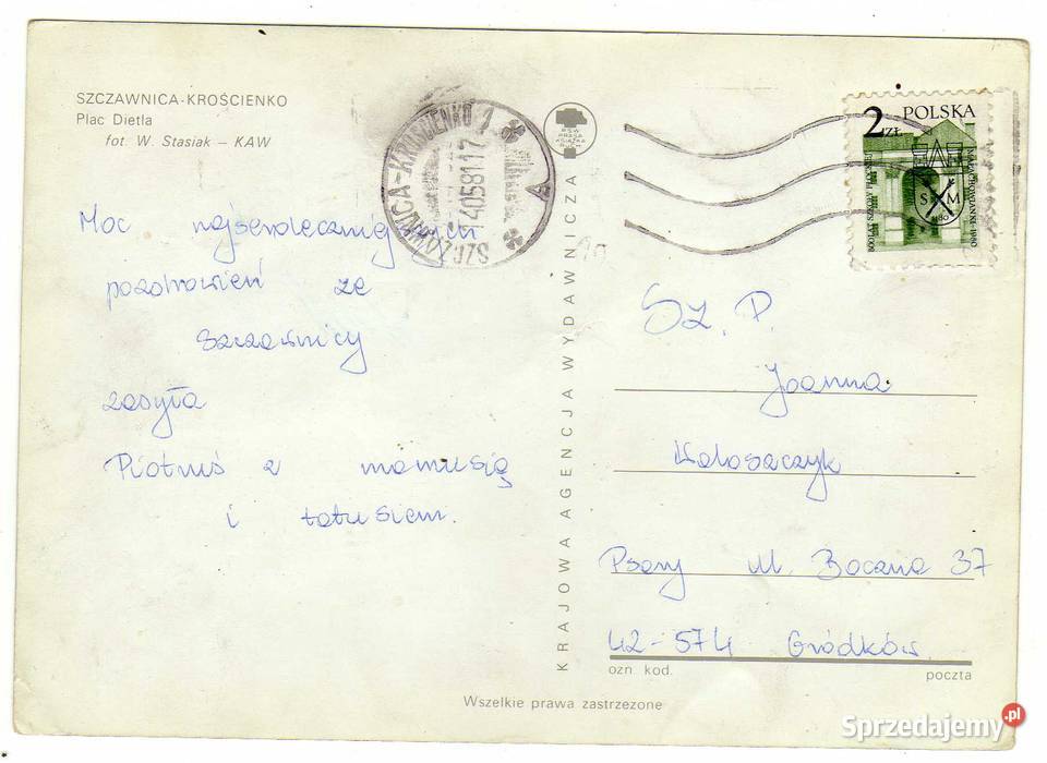 SZCZAWNICA KROŚCIENO PLAC DIETLA POCZTÓWKA 1 Pocztówki i karty telefoniczne Krynki