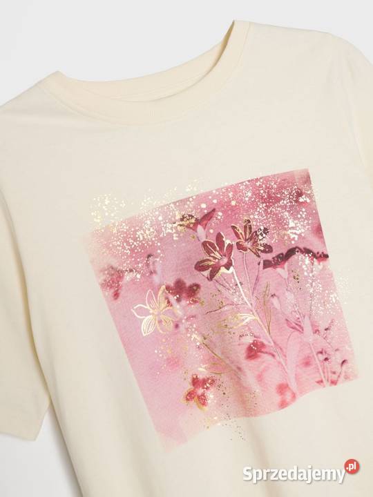 kremowy tshirt z nadrukiem Sinsay Olkusz