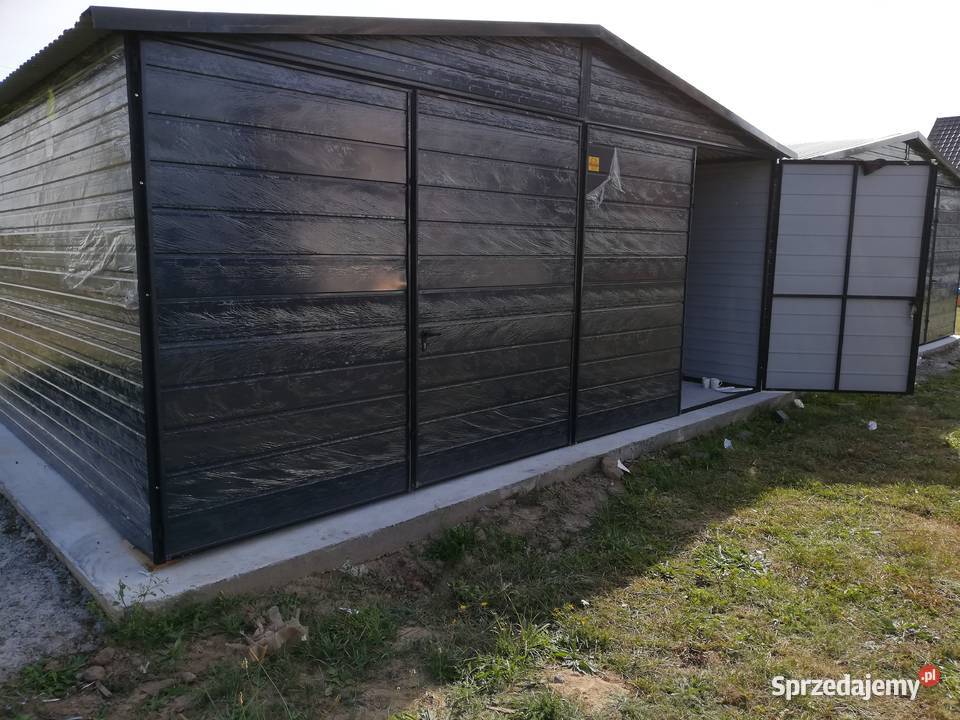 Garaż Blaszany GRAFITOWY zadaszenie bramy Garaże samodzielny Ciechanów