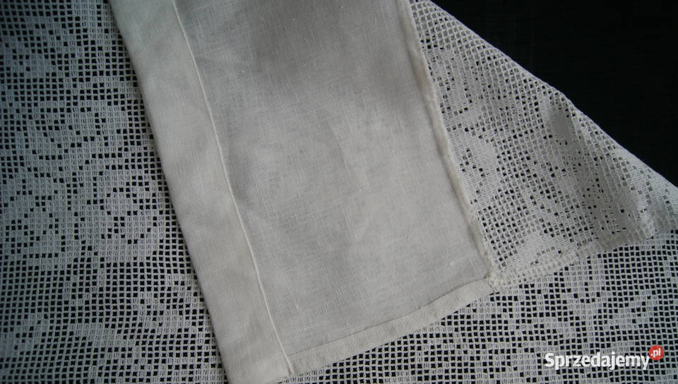 Firaneczka shabby chic bawełniana koronka len biały dolnośląskie Dobroszyce