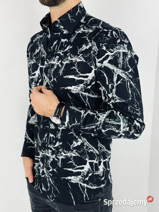 GIOVANNI PERA Koszula męska K015 Czarnabiała