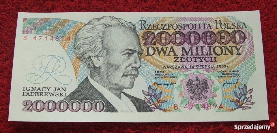 POLSKA PRL 2000000 IGNACY JAN PADEREWSKI Banknot Katowice