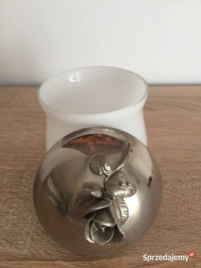 Pojemnik z różą lata 60 te szkło metal Wrocław