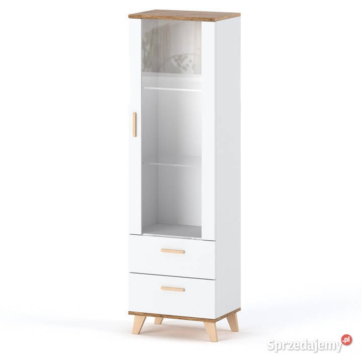 Regał Biały Witryna Słupek 40 Komoda Szklana Szafy i garderoby
