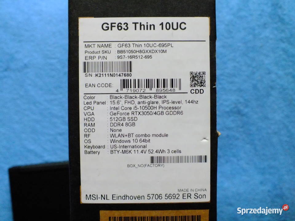 Sprzedam używanego laptopa MSI GF63 THIN 156 Gdańsk