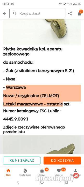 Kowadeło aparatu zapłonowego Nysa Żuk W wa osobowe Majdan Królewski
