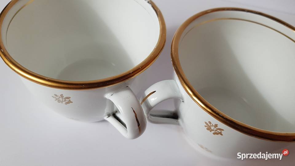 Zestaw 2x metalowa emaliowana filiżanka PRL Dąbrowa Górnicza
