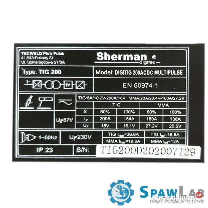 Sherman DIGITIG 200 ACDC MULTIPULSE Krotoszyn