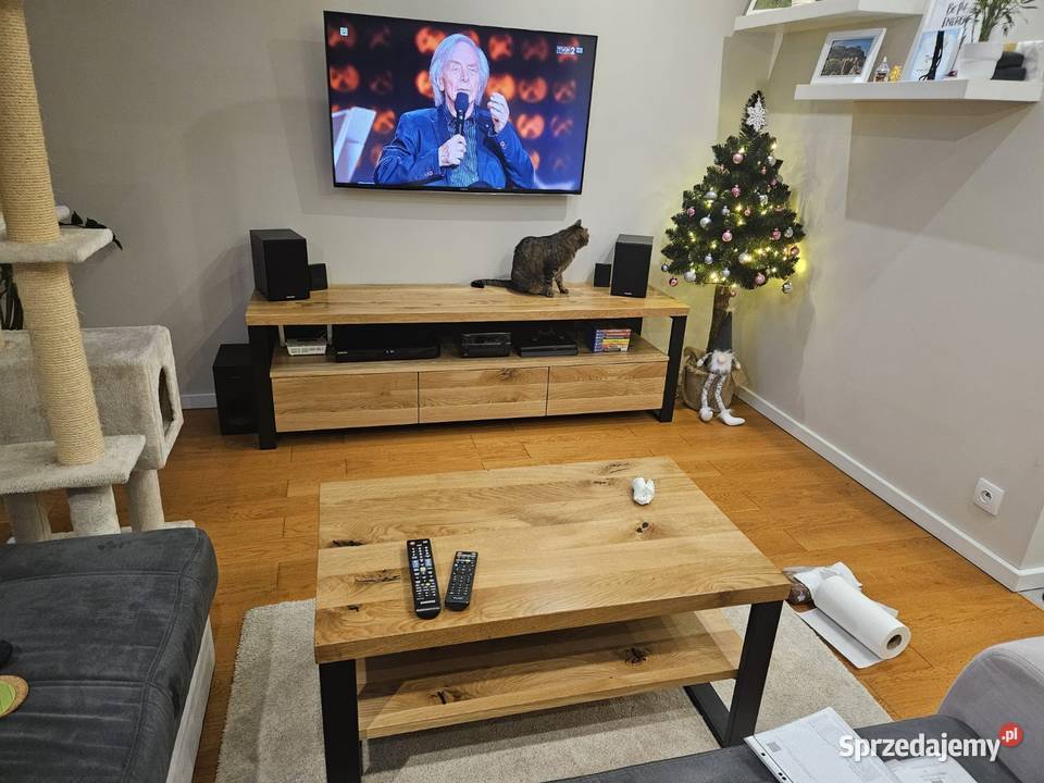 Szafka RTV stolik kawowy z półką Lity dąb loft Kraków