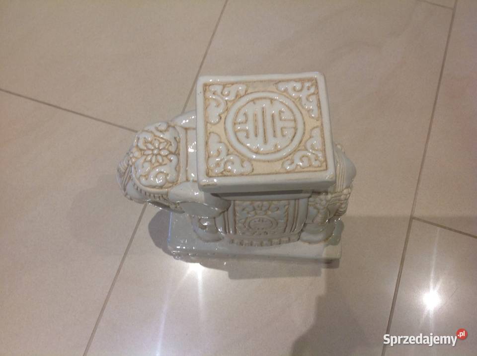 Słoń Ceramiczny Kwietnik Dekoracja Beżowy Nowa Sól