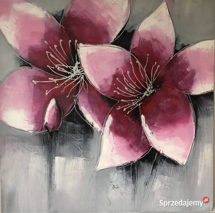 80 x 80 Obraz olejny na płótnie Bordowe kwiaty wielokolorowy kujawsko-pomorskie Inowrocław