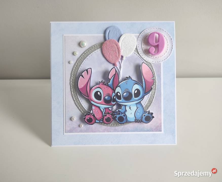 Kartka ręcznie robiona na urodziny Stich i Angel łódzkie Łódź