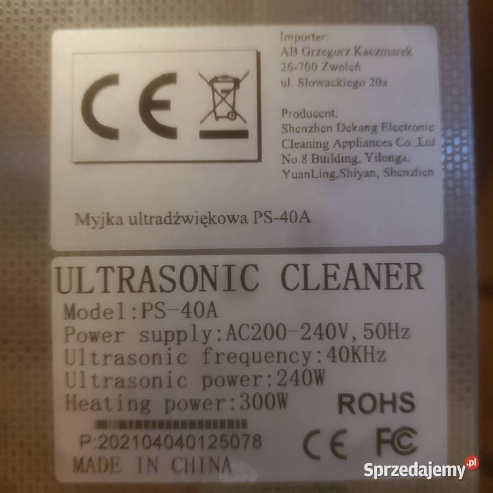 Myjka Ultradźwiękowa 40A 240W 300W 10 L Pozostałe wielkopolskie Konin sprzedam
