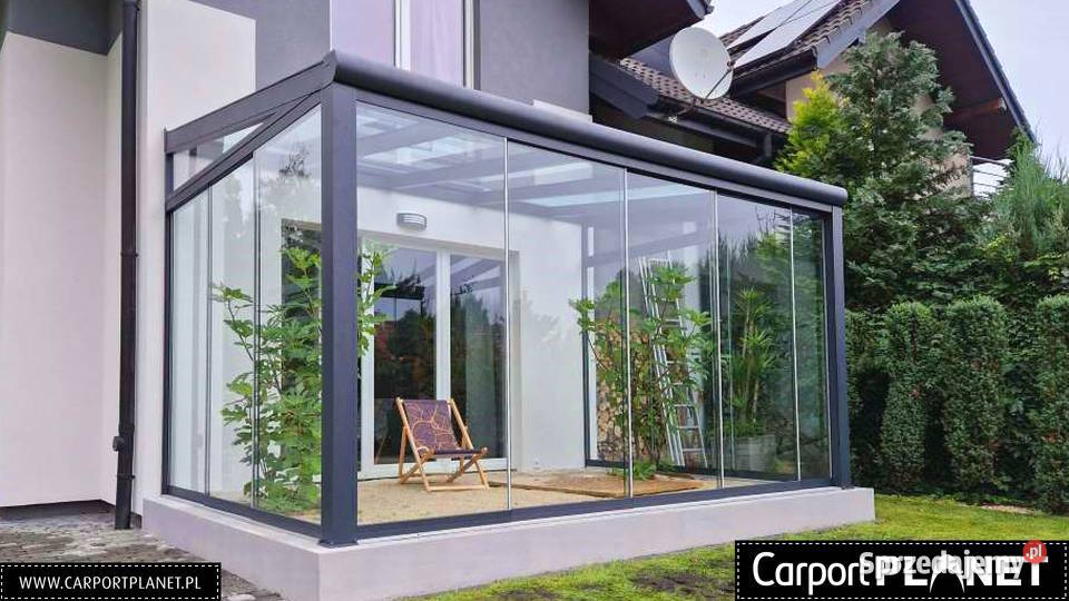 Szklana zabudowa tarasu ogród zimowy Olsztyn