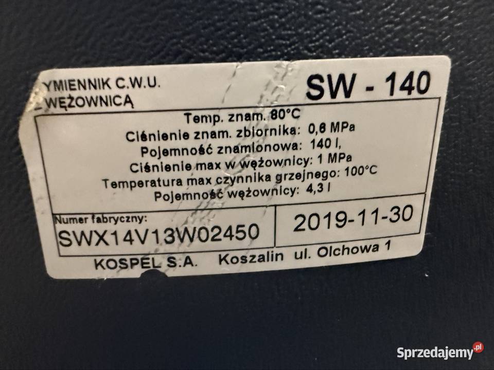 Kospel wymiennik z wężownicą spiralną SW140 małopolskie Stanisław Górny