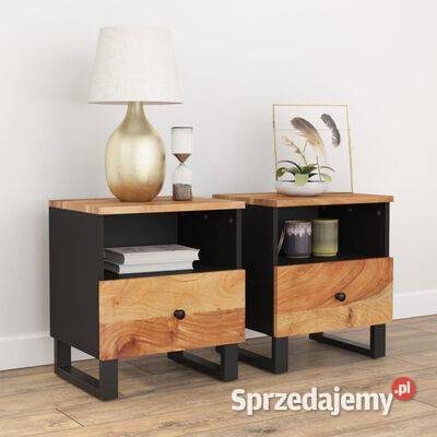 Szafki nocne 2 drewno akacjowe i materiał Warszawa