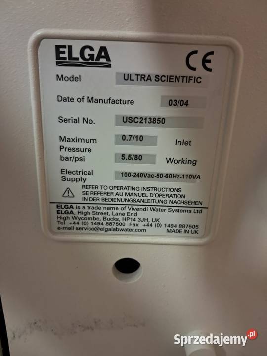 Urządzenie do oczyszczania wody ELGA Purelab opolskie Opole sprzedam