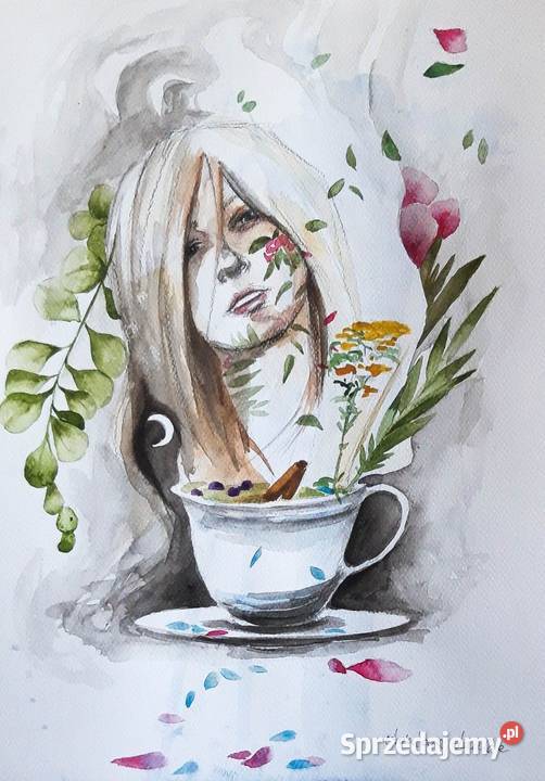 ZIOŁOWA HERBATA akwarela artystki Adriany Laube Katowice