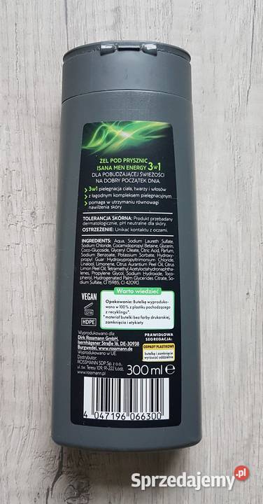Isana Men żel pod prysznic 3w1 energy świeża Dla mężczyzn Kosmetyki Chrzanów sprzedam