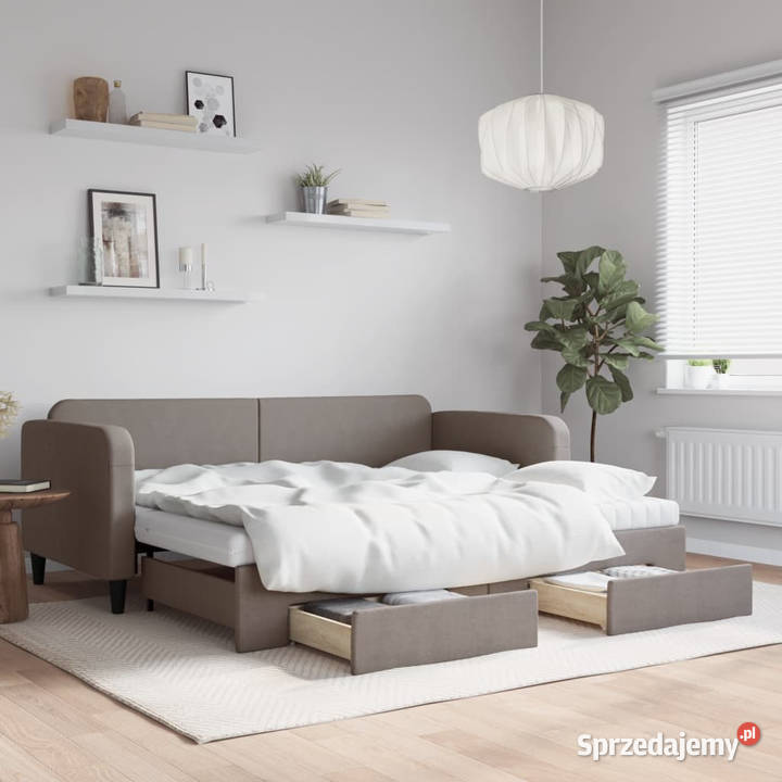 Sofa rozsuwana z szufladami taupe tkanina 90x200