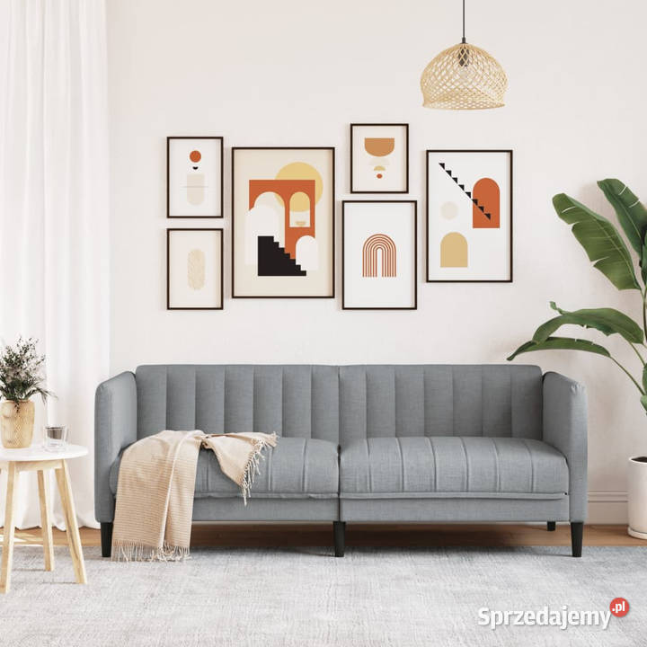 Sofa 2osobowa jasnoszara tapicerowana tkaniną Warszawa