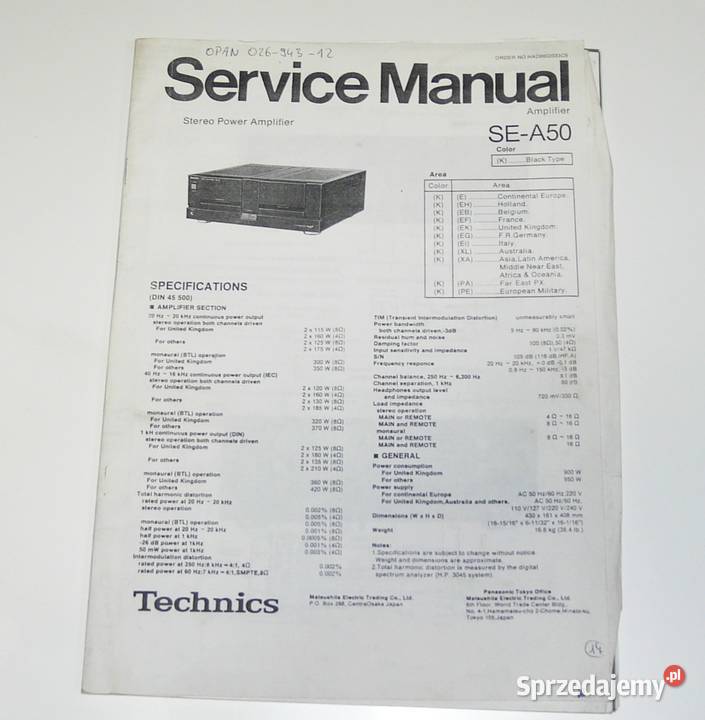 Instrukcja serwisowa, manual service, Technics SE-A50