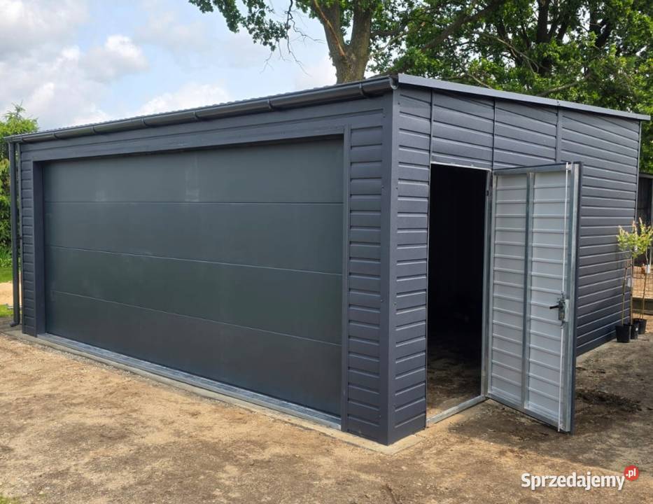 Garaż blaszany 5x6 jednospadowy na przód z bramą Jodłownik