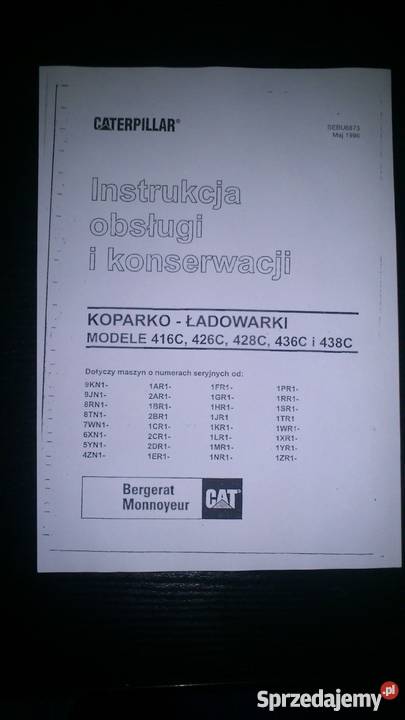 Instrukcja obsługi DTR kopark ładowarki CAT 426C Rok produkcji 1996 Brzesko
