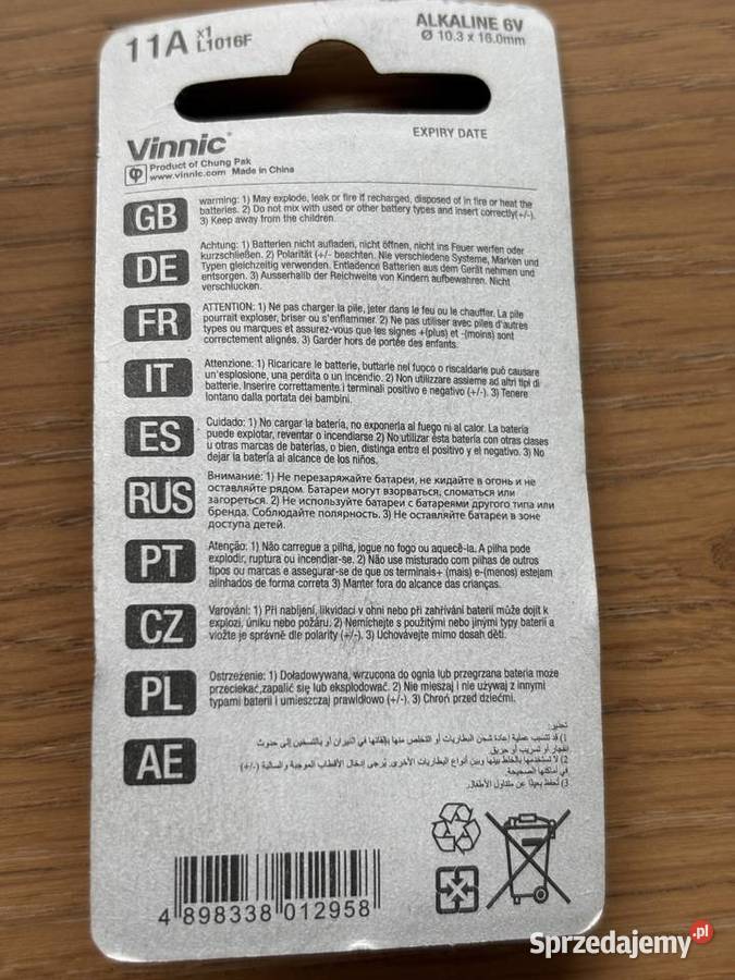 Bateria alkaliczna Vinnic 11A MN11 L1016F 1