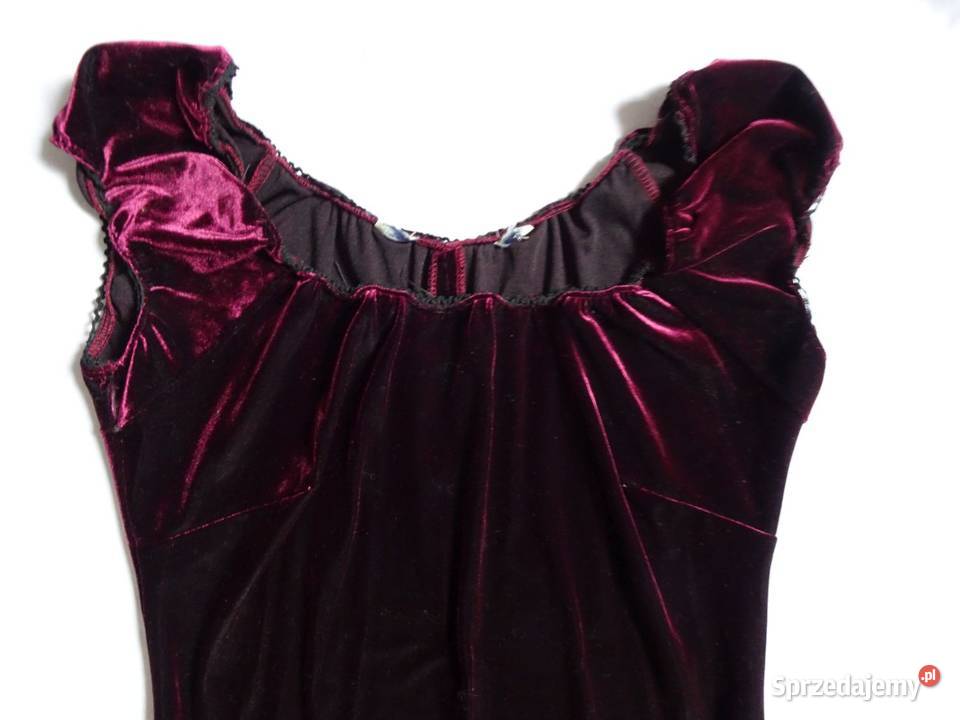 Elegancka Bordowa Sukienka Welurowa 34 36 Welur Nowy Sącz