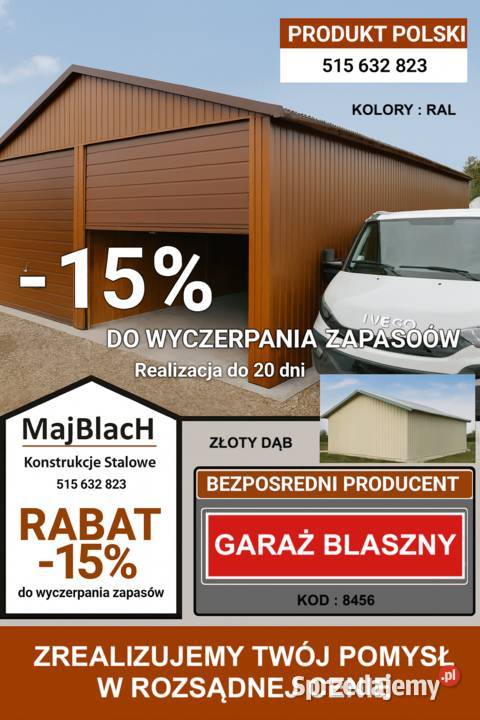 15 Wiata ZŁOTY DĄB Hala Garaż RAL Montaż