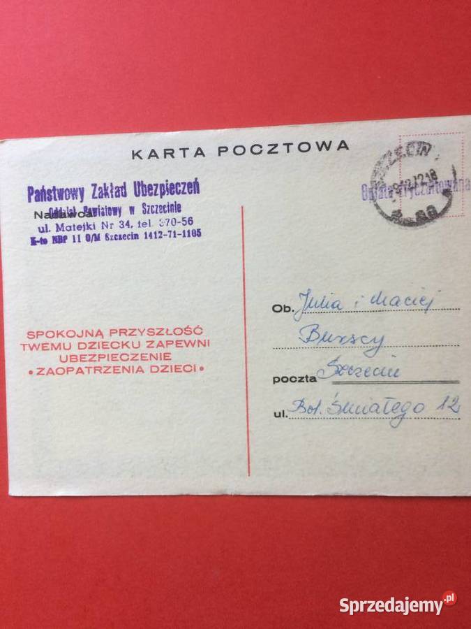500 Karta Pocztowa PZU Antykwariat Szczecin