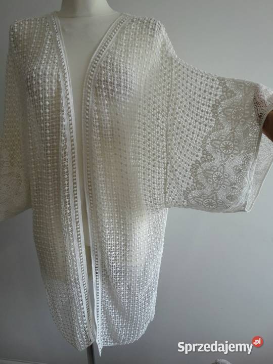 Kimono Tunika Plażowa Ażurowa Szydełkowa Kremowa Rozmiar 40(L) Spódnice i sukienki Łomża