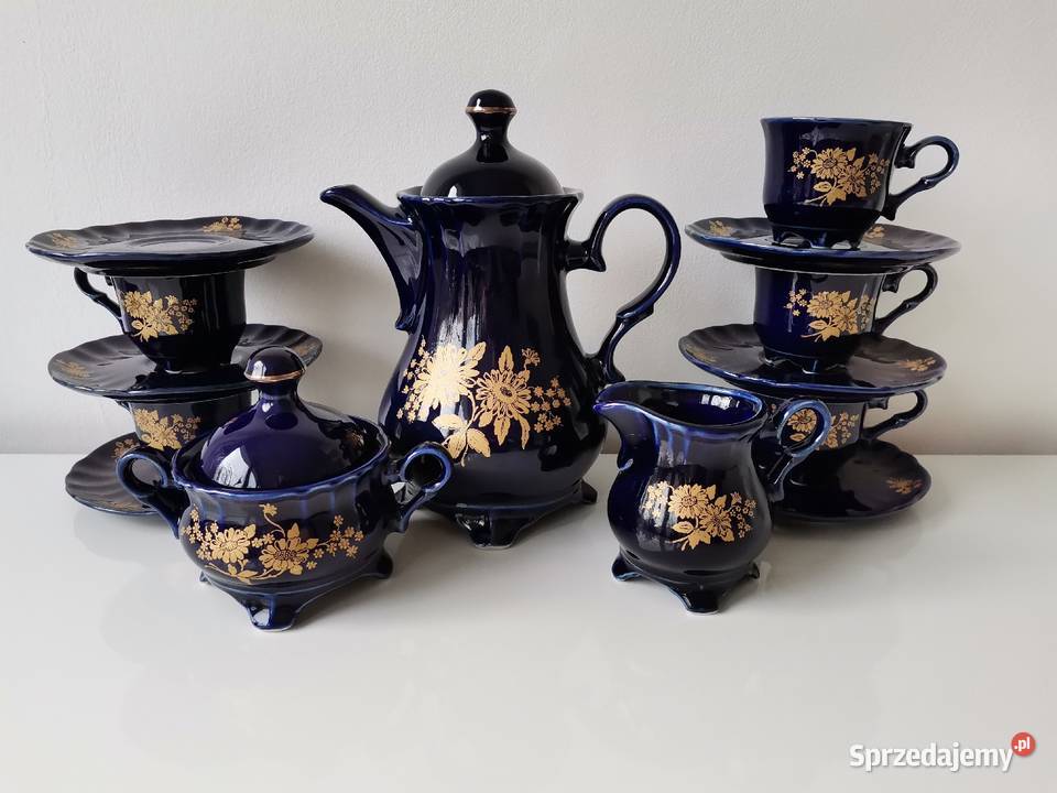Stary niebieski kobaltowy serwis kawowy porcelit Katowice sprzedam