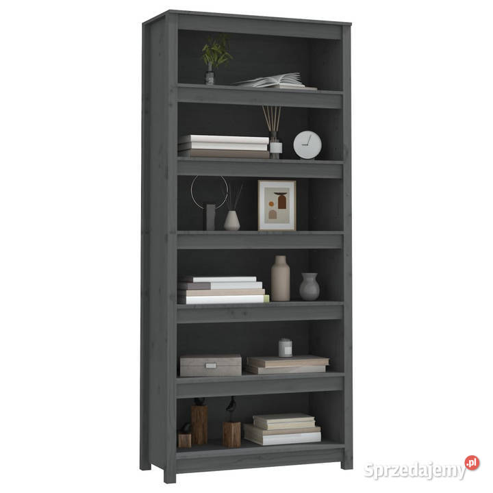 Regał na książki szary 80x35x183 lite drewno mazowieckie