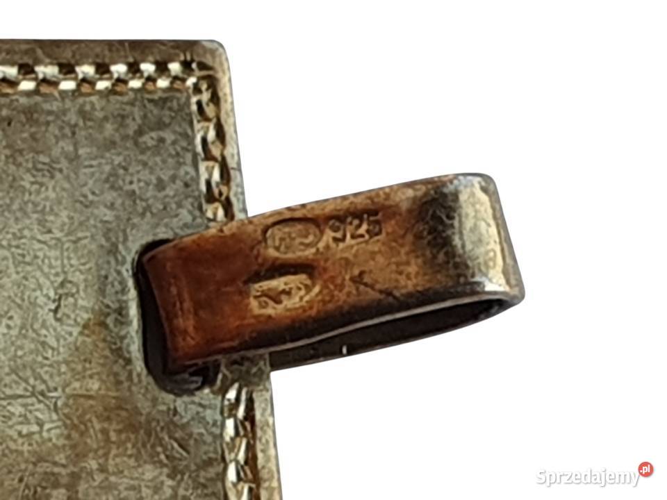 Stary wisiorek srebrny 925 pozłacany prostokątny Cieszyn